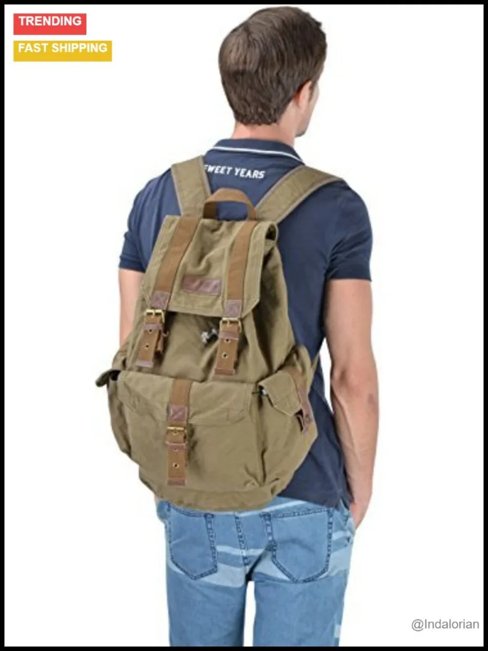 High Density Thick Canvas Backpack Rucksack with Laptop Compartment
